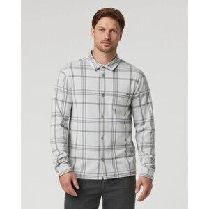Vuori Men's XXL Seaview Plaid Flannel Button-Down Fleece Shirt Frost Grey White
